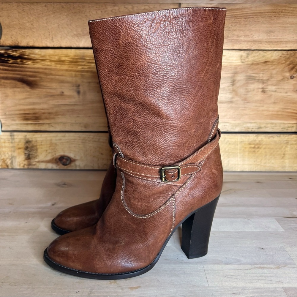 J.CREW Tenley Vachetta Leather Mid Calf Leather Boots Sz 10 Made in Italy
